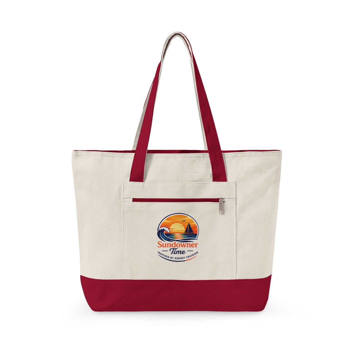 Canvas Tote Bag – 'Sundowner Time' Vintage Sunset Zippered Shopping Tote
