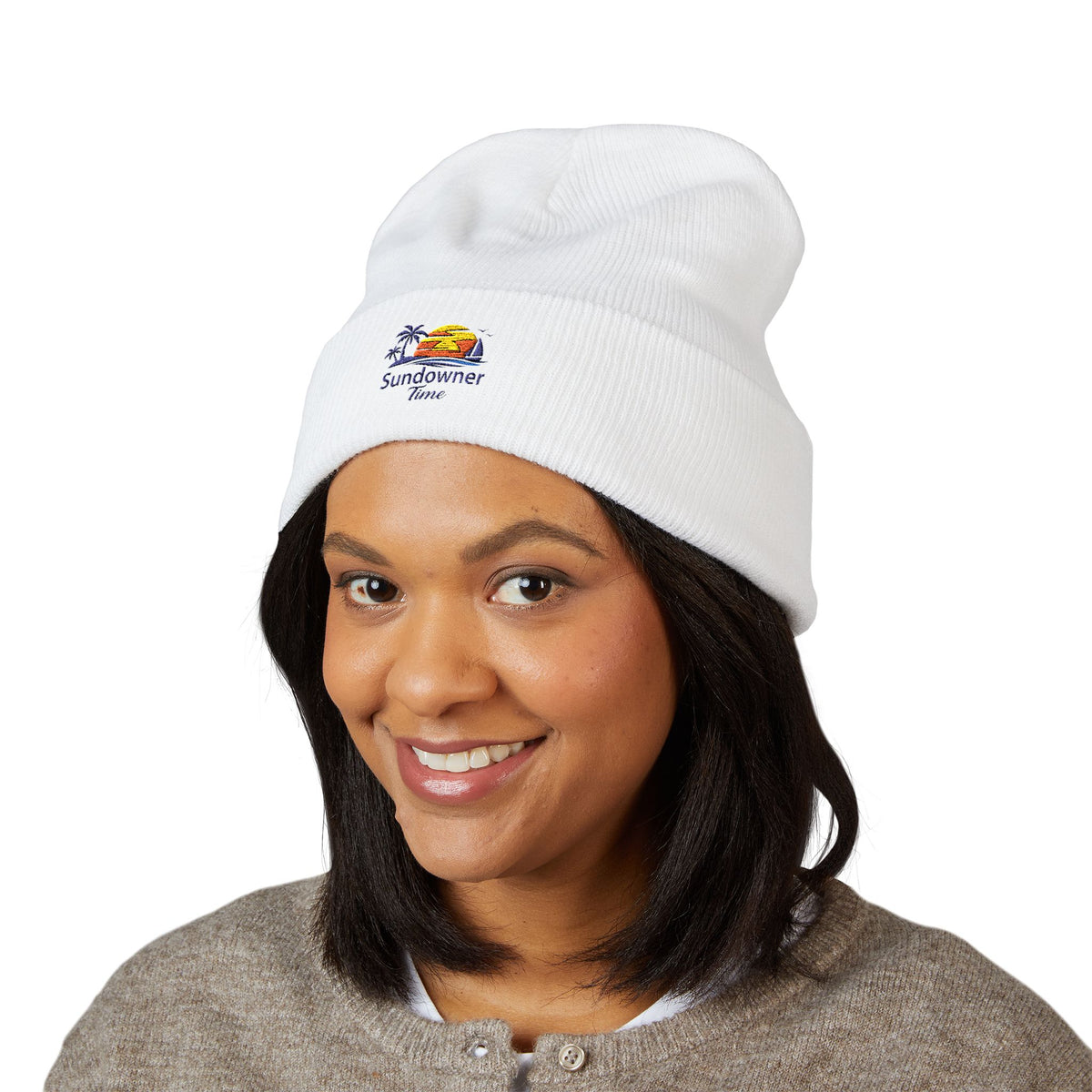 Classic Cuffed Beanie - Embroidered "Sandowner" Tropical Sunset Logo
