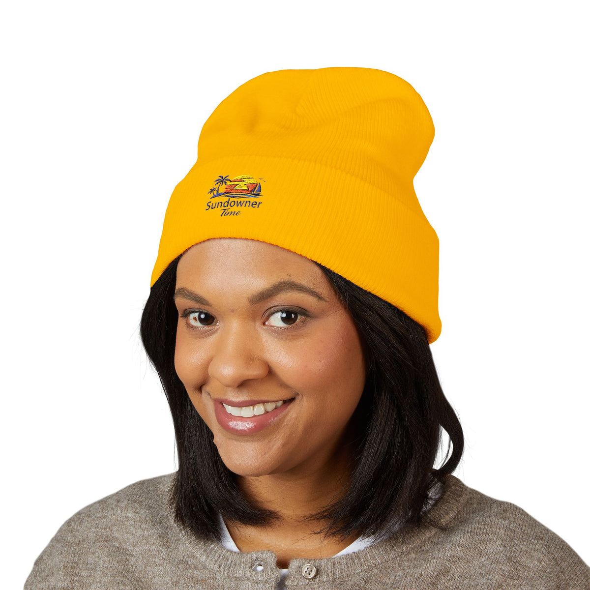 Classic Cuffed Beanie - Embroidered "Sandowner" Tropical Sunset Logo