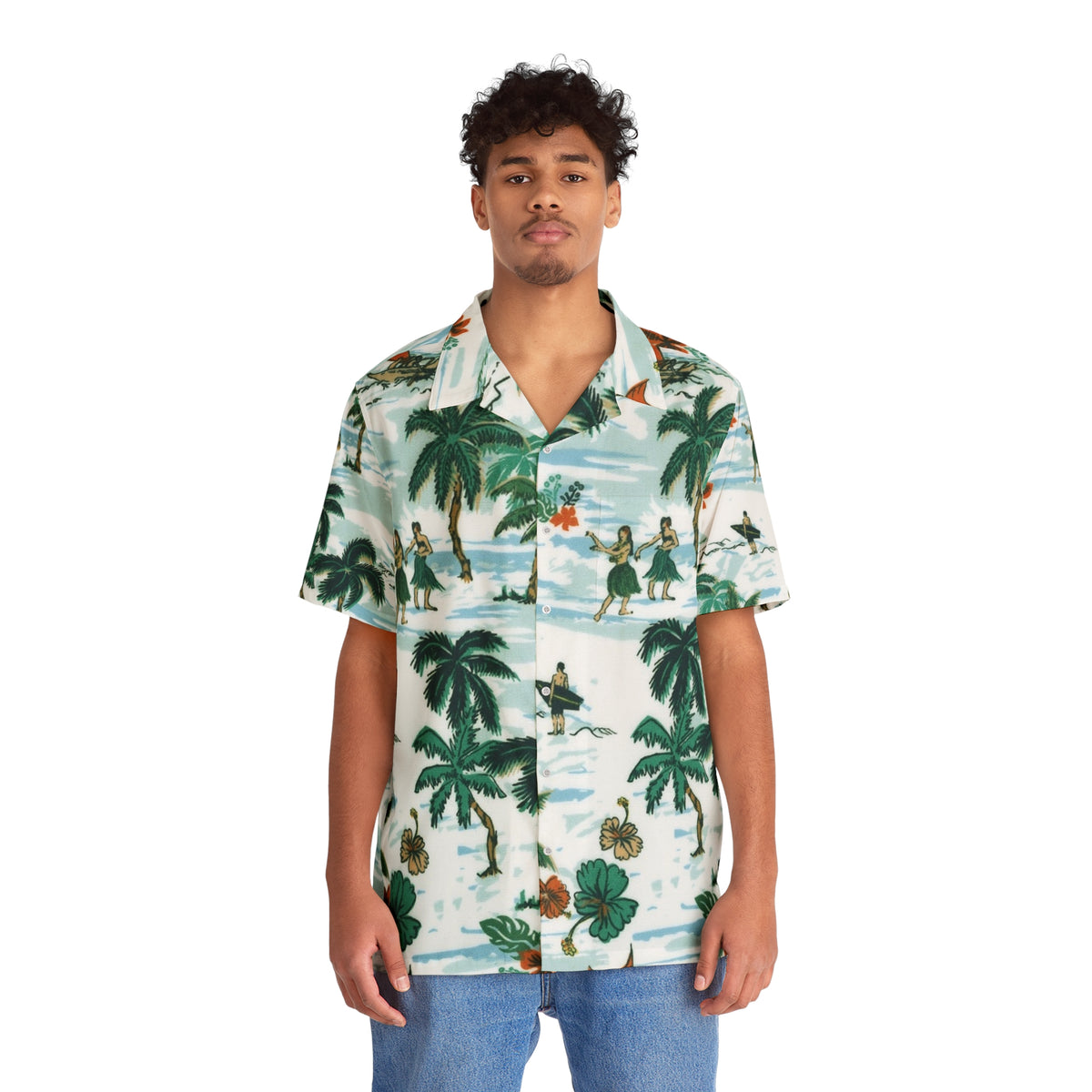 Tropical Palm Hawaiian Shirt — Vintage Surf & Hula Print