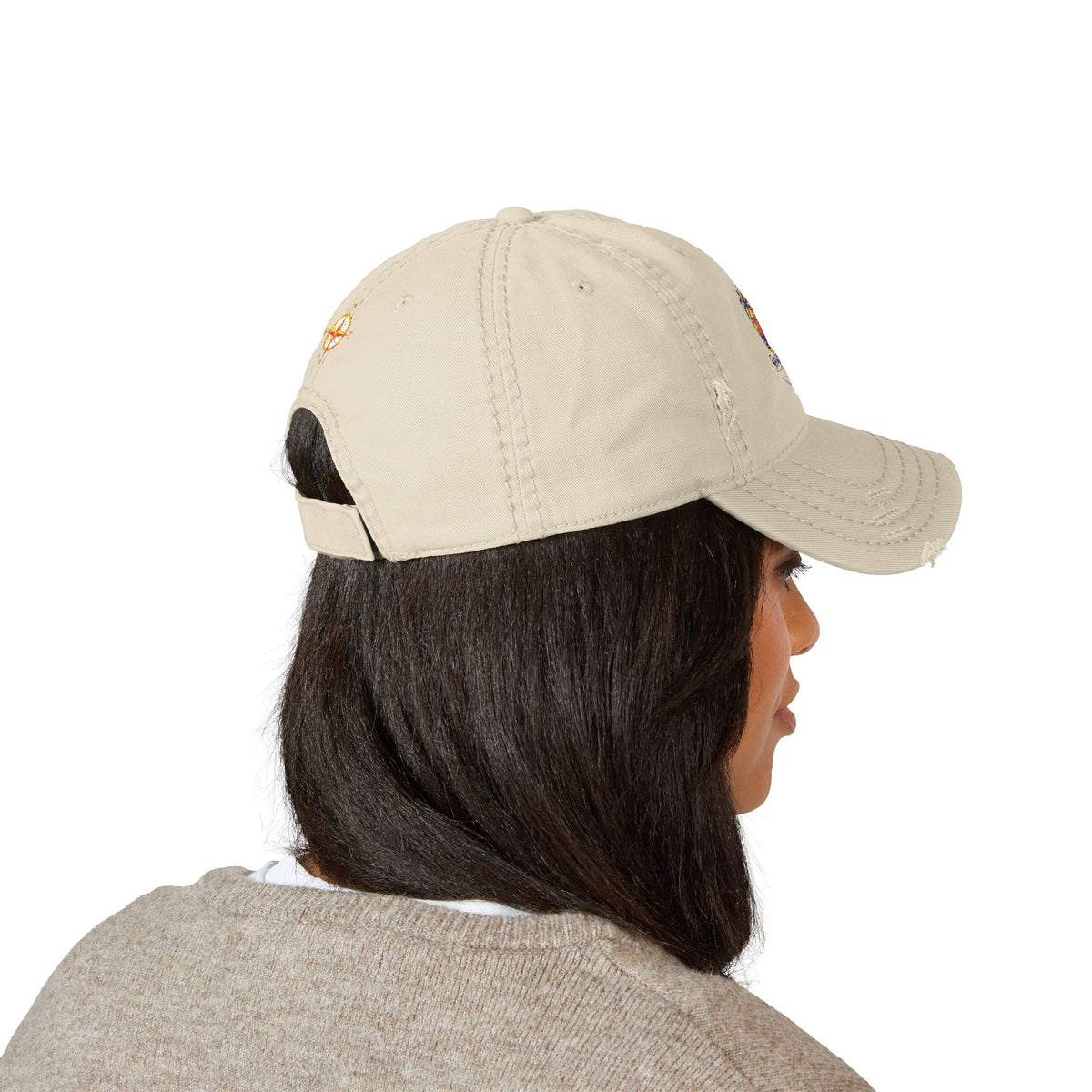 Distressed Embroidered Dad Hat — Vintage Sunset Palm Beach Cap