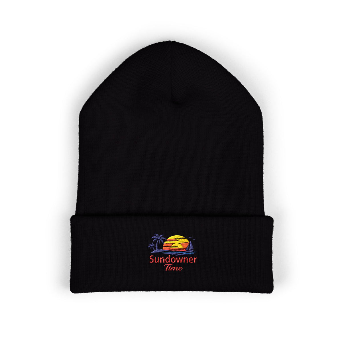 Embroidered 'Sundowner Farm' Cuffed Beanie — Olive Knit Winter Hat