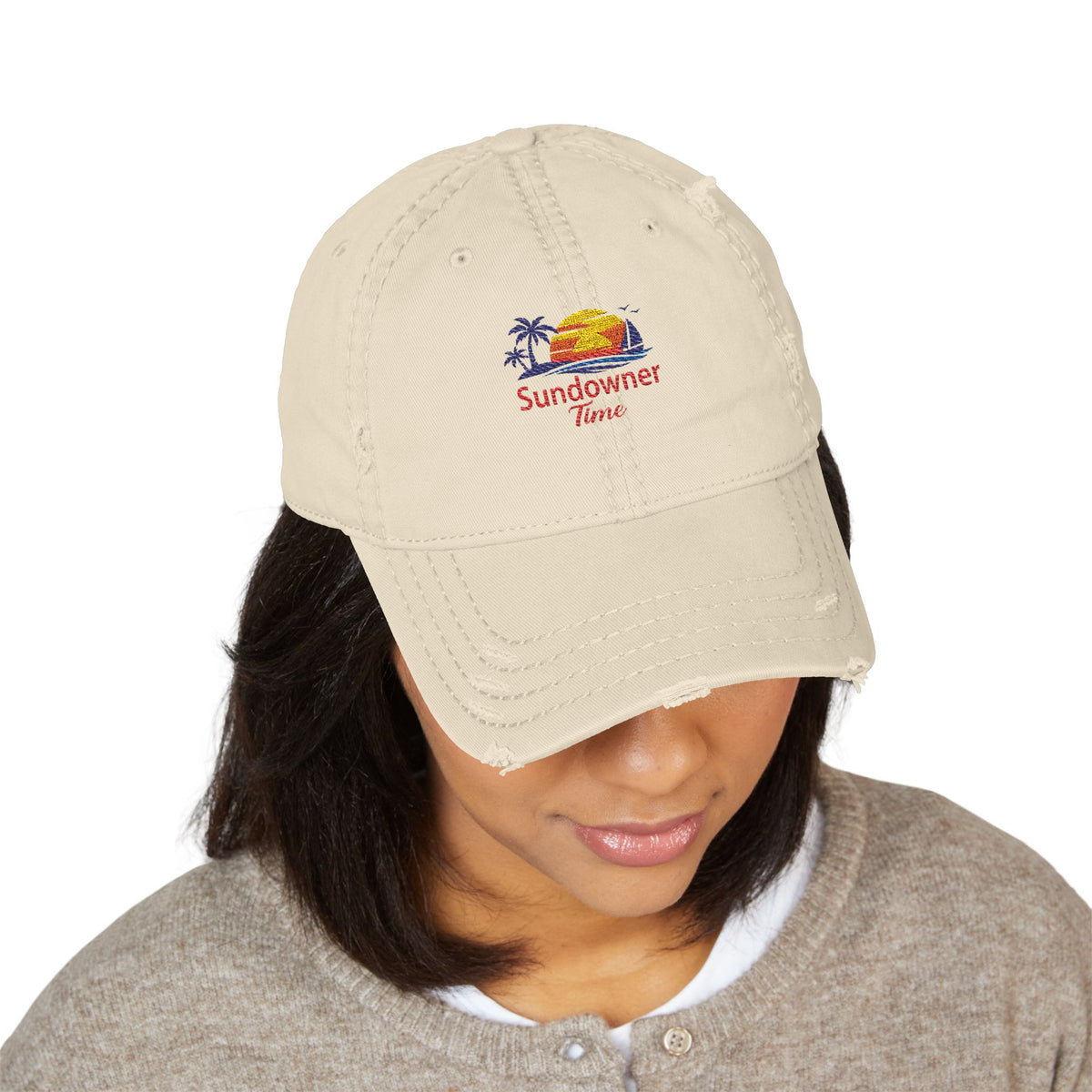 Sundowner Time Embroidered Distressed Dad Hat