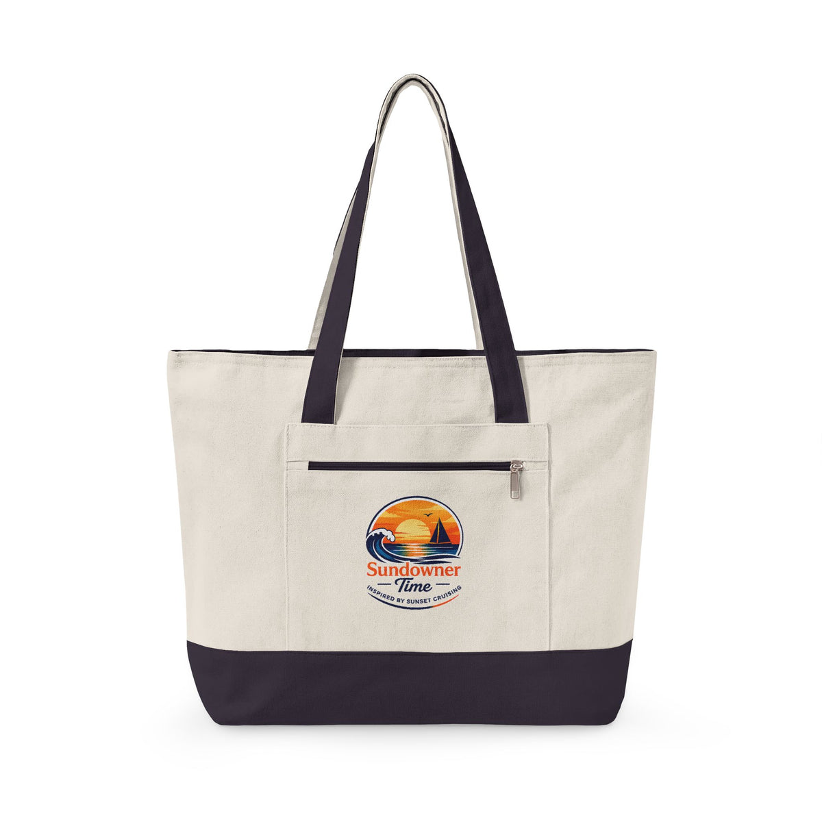 Canvas Tote Bag – 'Sundowner Time' Vintage Sunset Zippered Shopping Tote