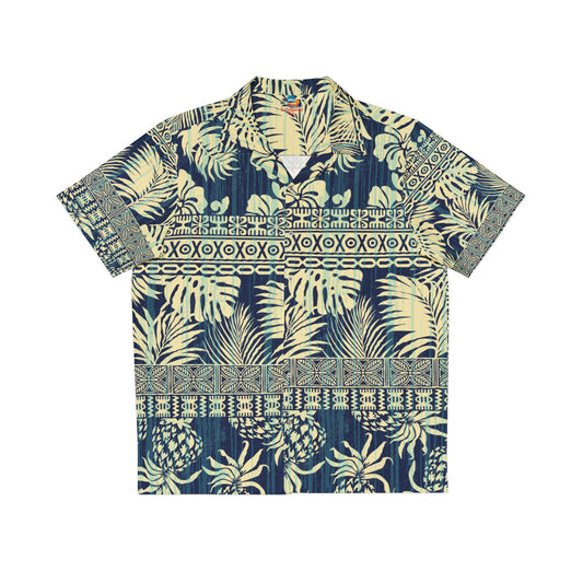 Tropical Pineapple Hawaiian Shirt — Vintage Navy Aloha Button-Up