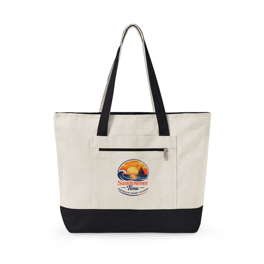 Canvas Tote Bag – 'Sundowner Time' Vintage Sunset Zippered Shopping Tote