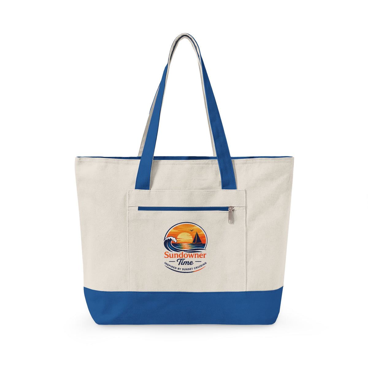 Canvas Tote Bag – 'Sundowner Time' Vintage Sunset Zippered Shopping Tote