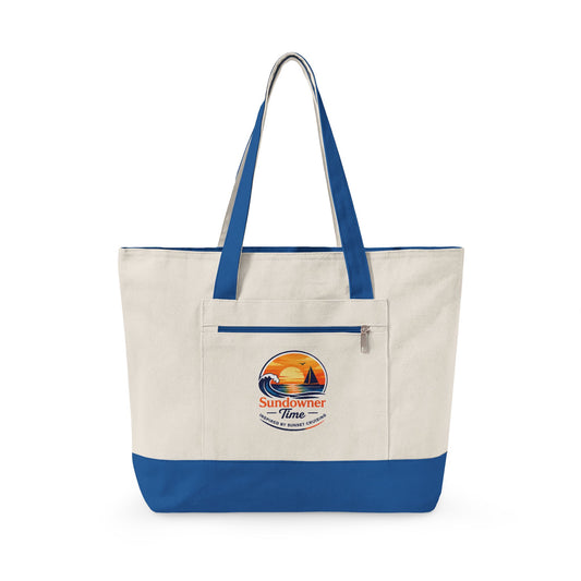 Canvas Tote Bag – 'Sundowner Time' Vintage Sunset Zippered Shopping Tote