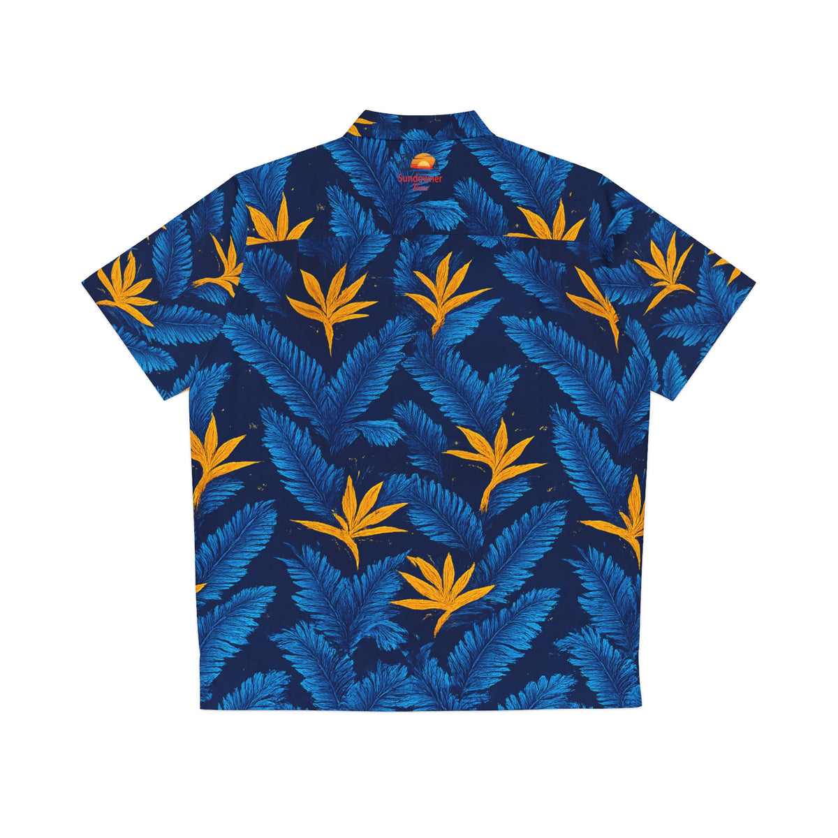 Tropical Leaf Hawaiian Shirt - Blue & Gold Palm Print