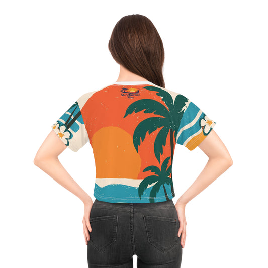 Sunset Palm Crop Tee — Retro Tropical Beach Vibes