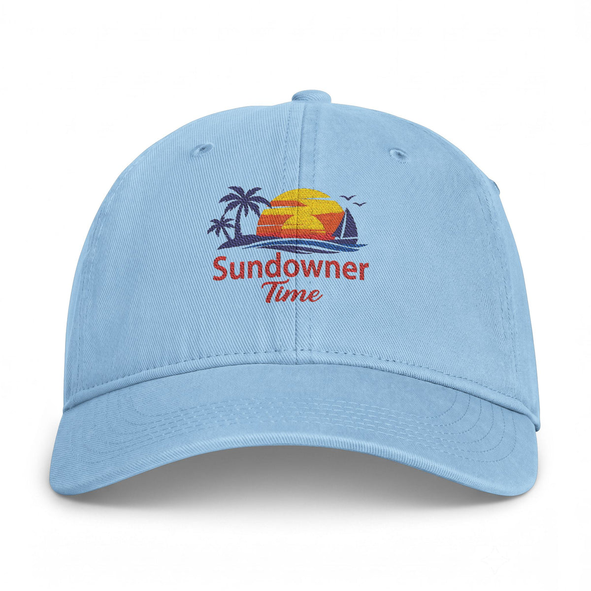 Coastal Washed Cap — Embroidered "Sundowner Time" Sunset Baseball Hat