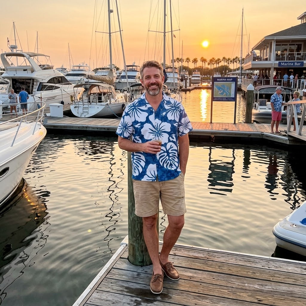 Blue Hibiscus Hawaiian Shirt — Men's Tropical Aloha Button-Up