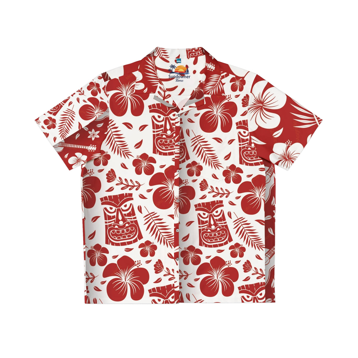 Red Tiki Floral Hawaiian Shirt