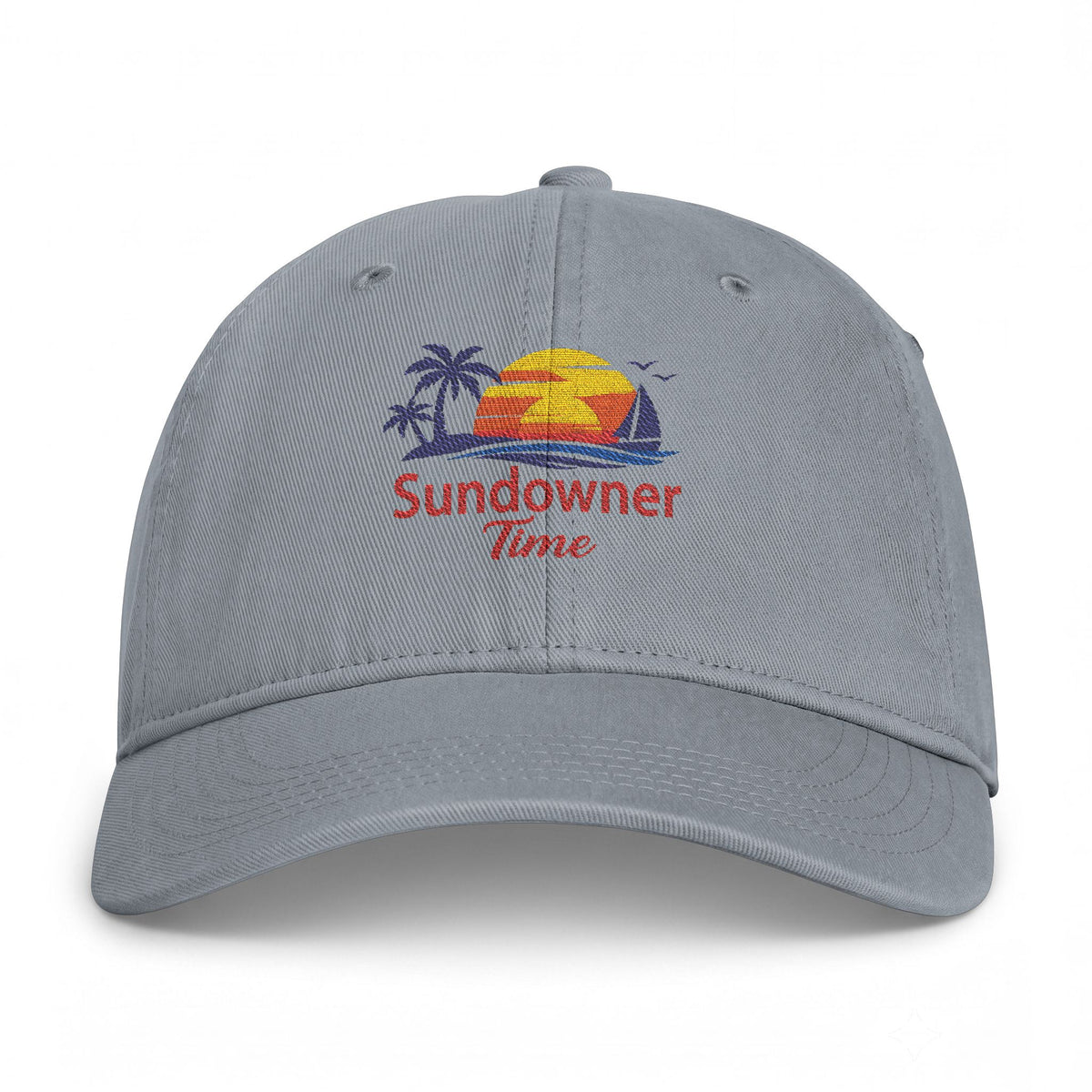 Coastal Washed Cap — Embroidered "Sundowner Time" Sunset Baseball Hat