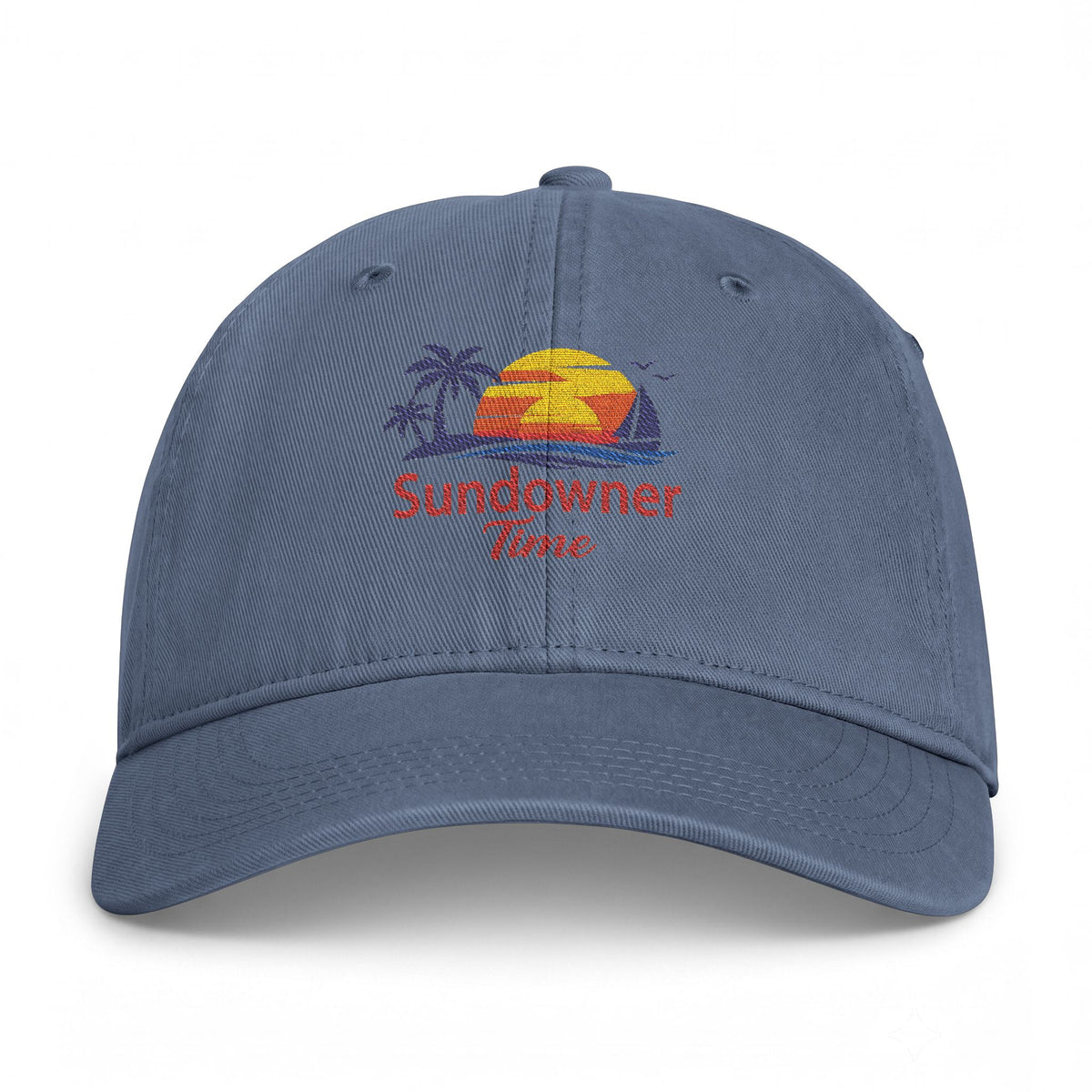 Coastal Washed Cap — Embroidered "Sundowner Time" Sunset Baseball Hat