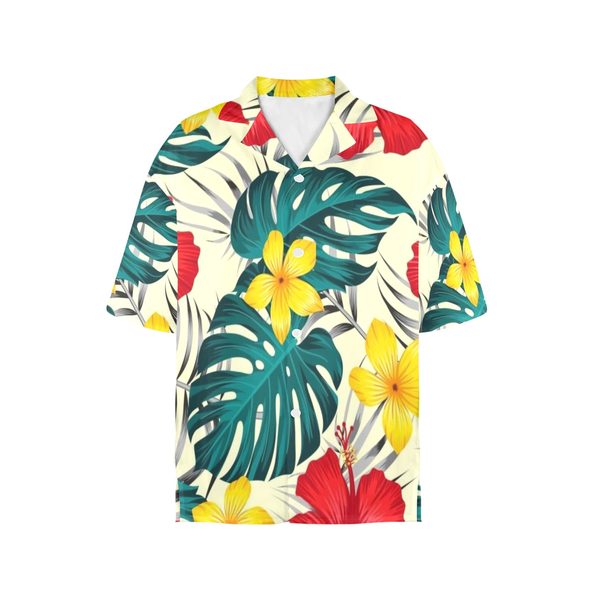 Women's Hawaiian Shirt green leaves  /yellow flowers