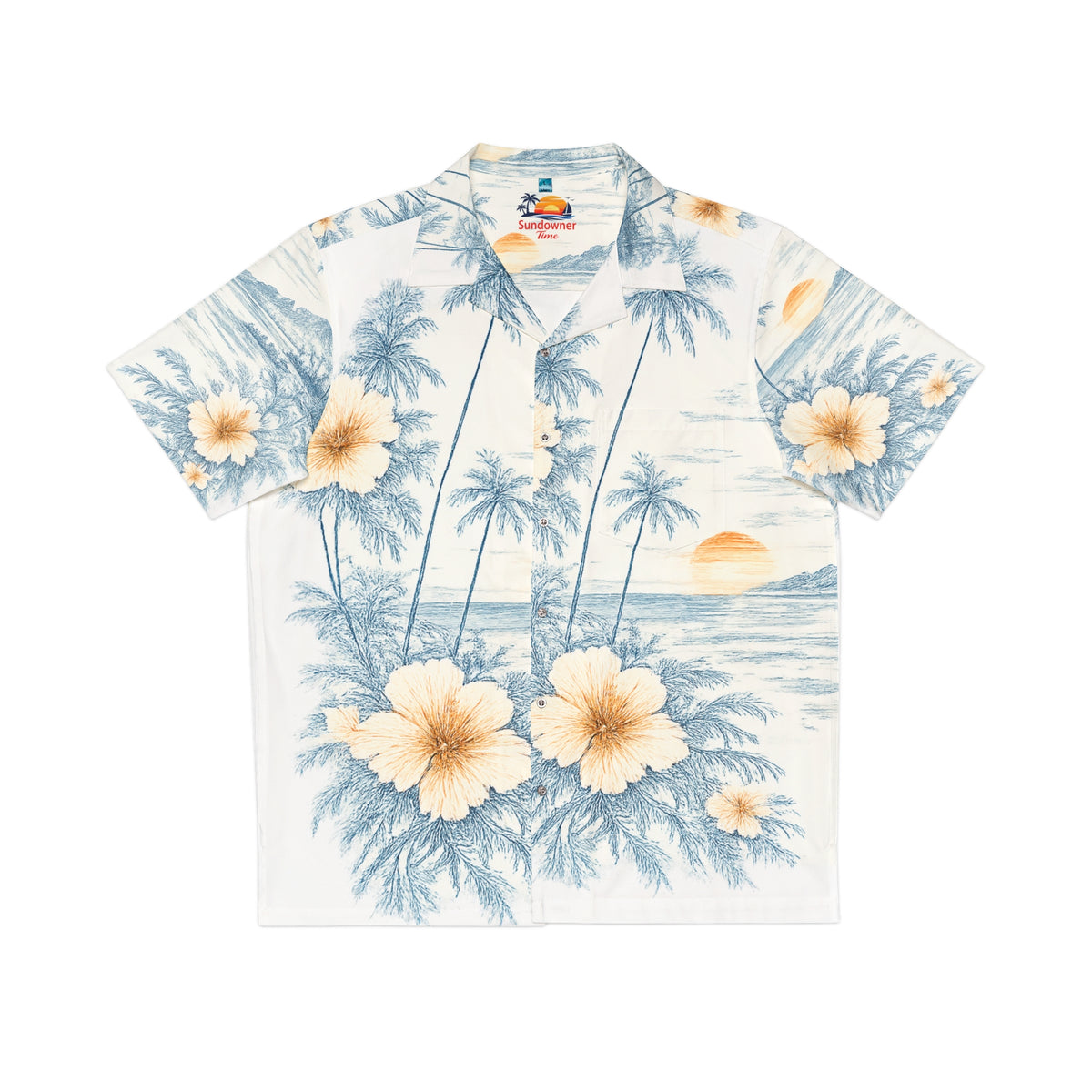 Tropical Leaf Hawaiian Shirt - Blue & Yellow Palm Print