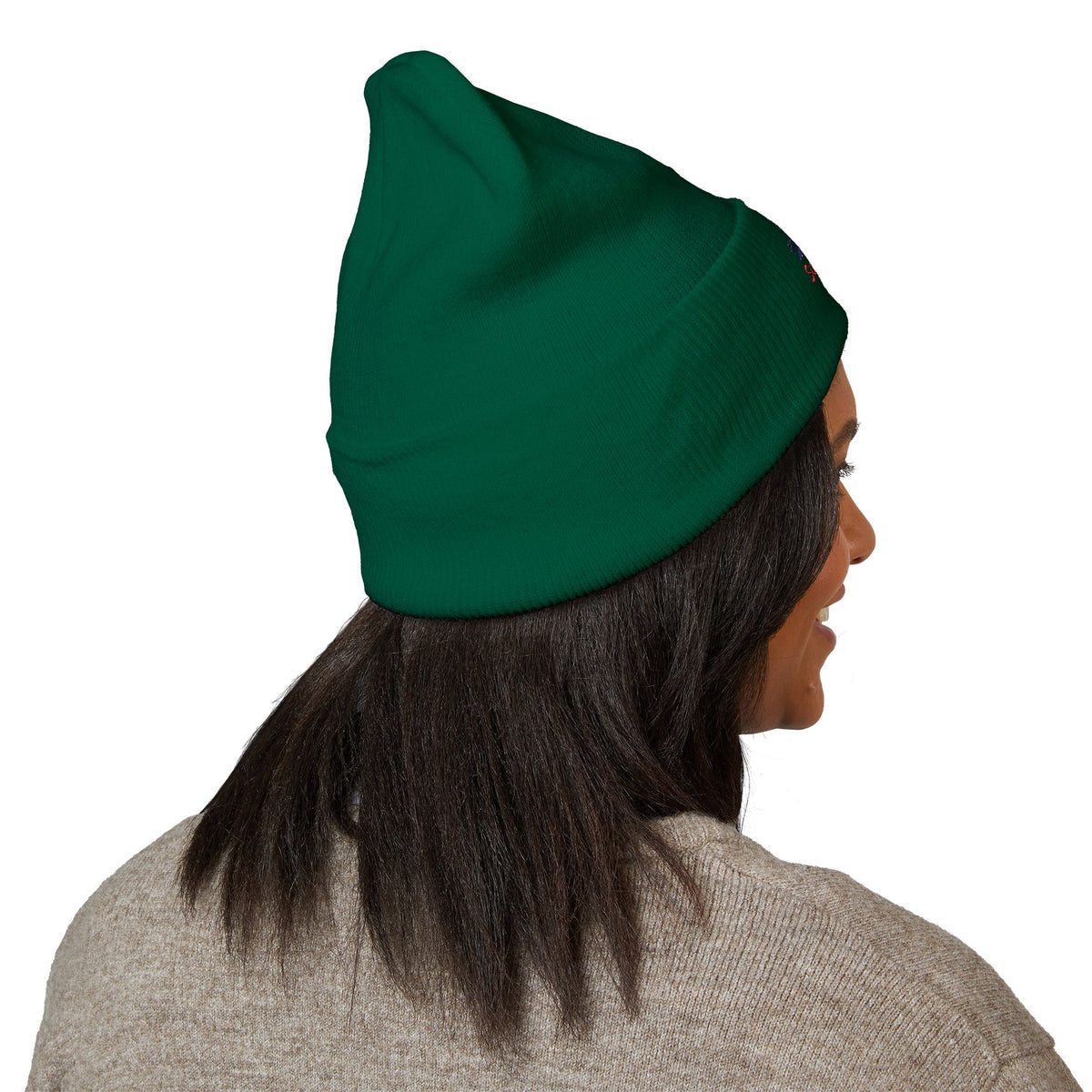 Embroidered 'Sundowner Farm' Cuffed Beanie — Olive Knit Winter Hat
