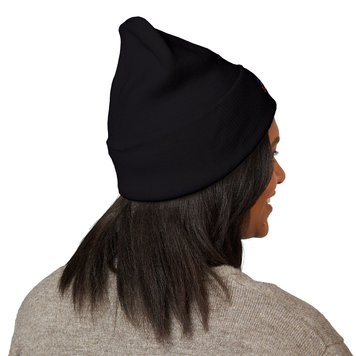 Embroidered 'Sundowner Farm' Cuffed Beanie — Olive Knit Winter Hat