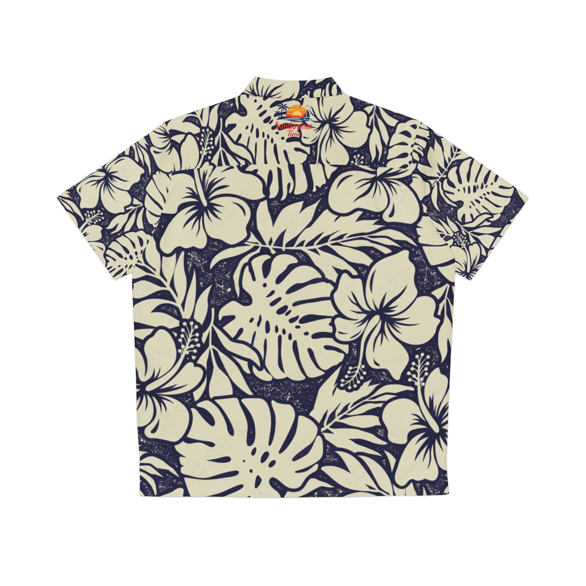 Navy & Cream Tropical Hibiscus Hawaiian Shirt