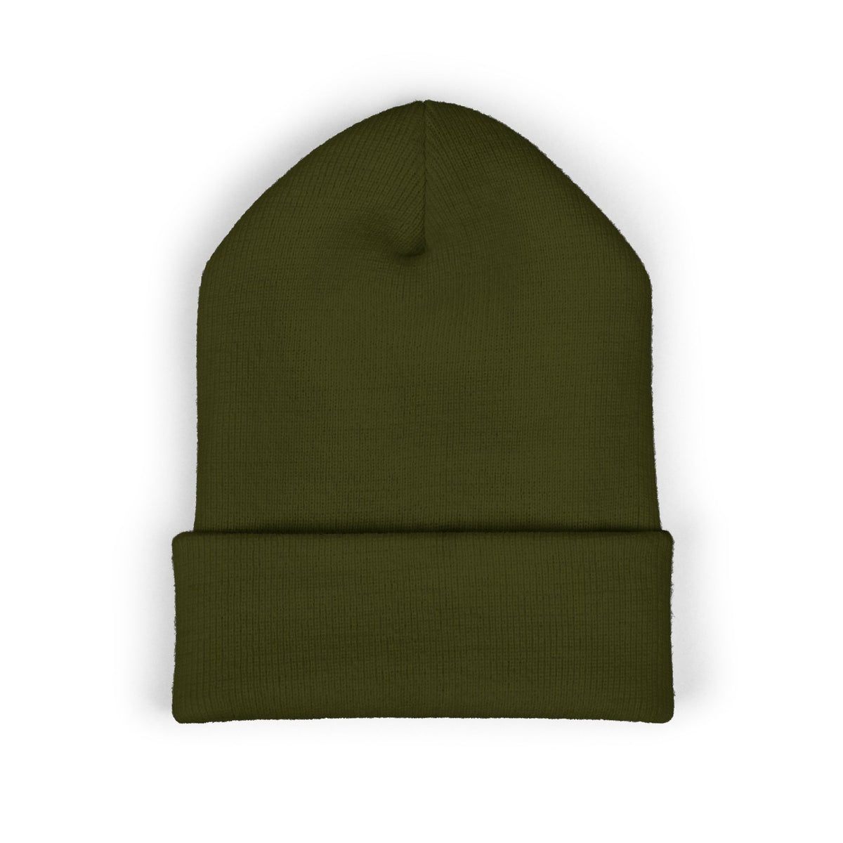 Embroidered 'Sundowner Farm' Cuffed Beanie — Olive Knit Winter Hat