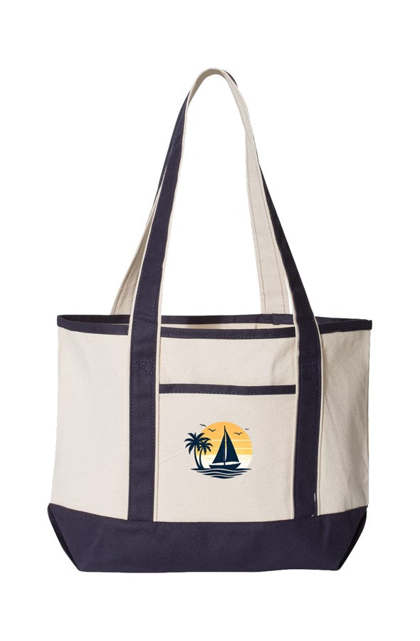 Canvas Tote Bag – 'Sundowner Time' Vintage Sunset Zippered Shopping Tote