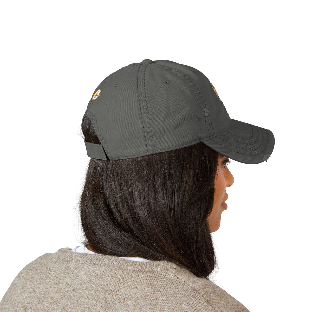 Distressed Embroidered Dad Hat — Vintage Sunset Palm Beach Cap