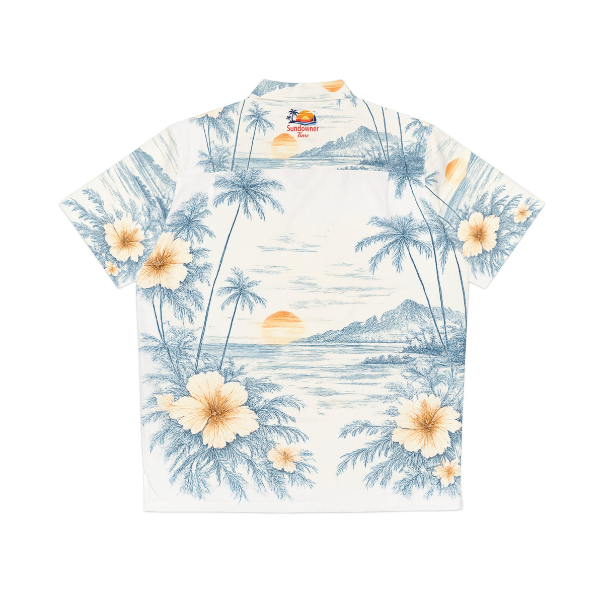 Tropical Leaf Hawaiian Shirt - Blue & Yellow Palm Print