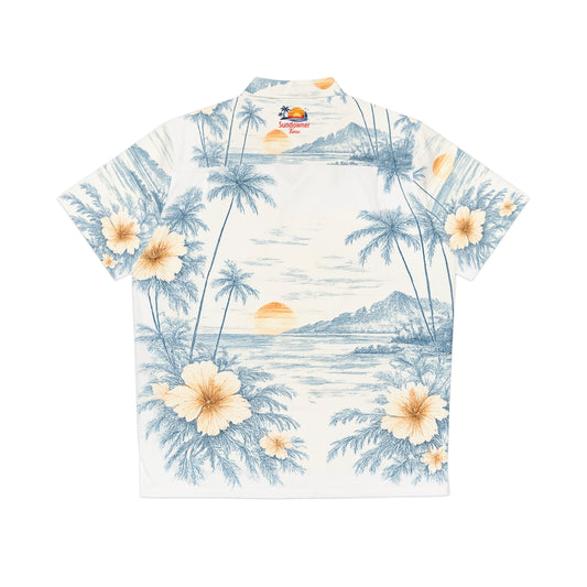 Tropical Leaf Hawaiian Shirt - Blue & Yellow Palm Print