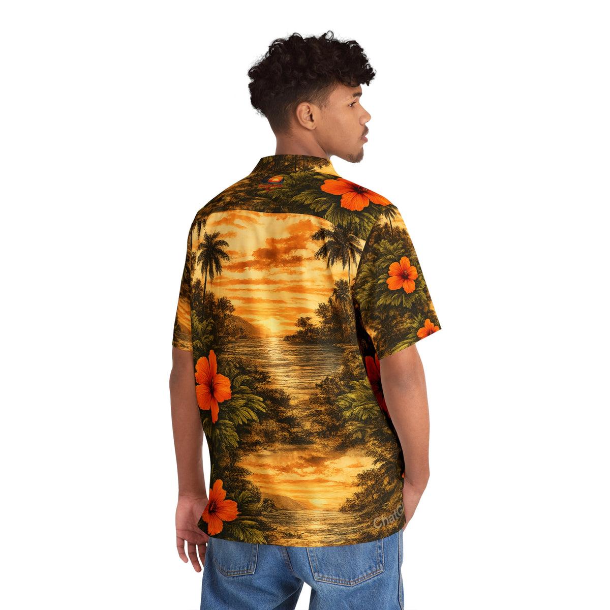 Tropical Leaf Hawaiian Shirt - Sunset in Tropical Setting