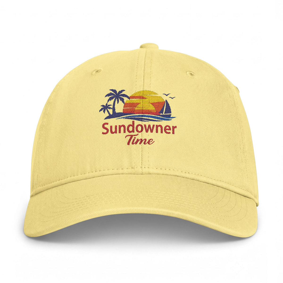 Coastal Washed Cap — Embroidered "Sundowner Time" Sunset Baseball Hat