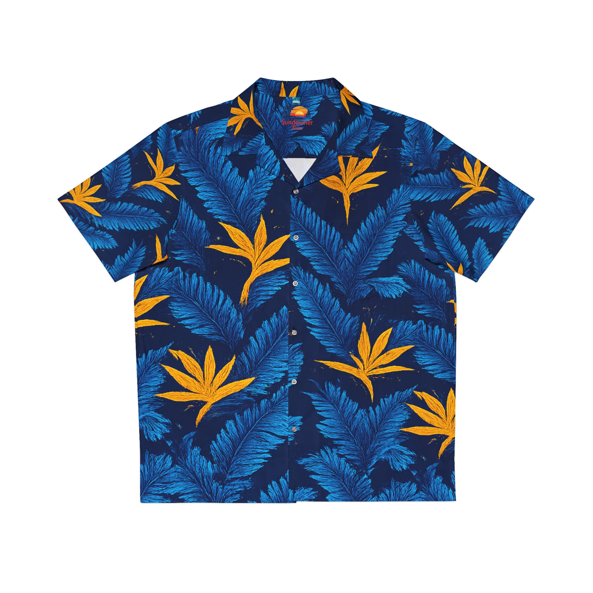 Tropical Leaf Hawaiian Shirt - Blue & Gold Palm Print