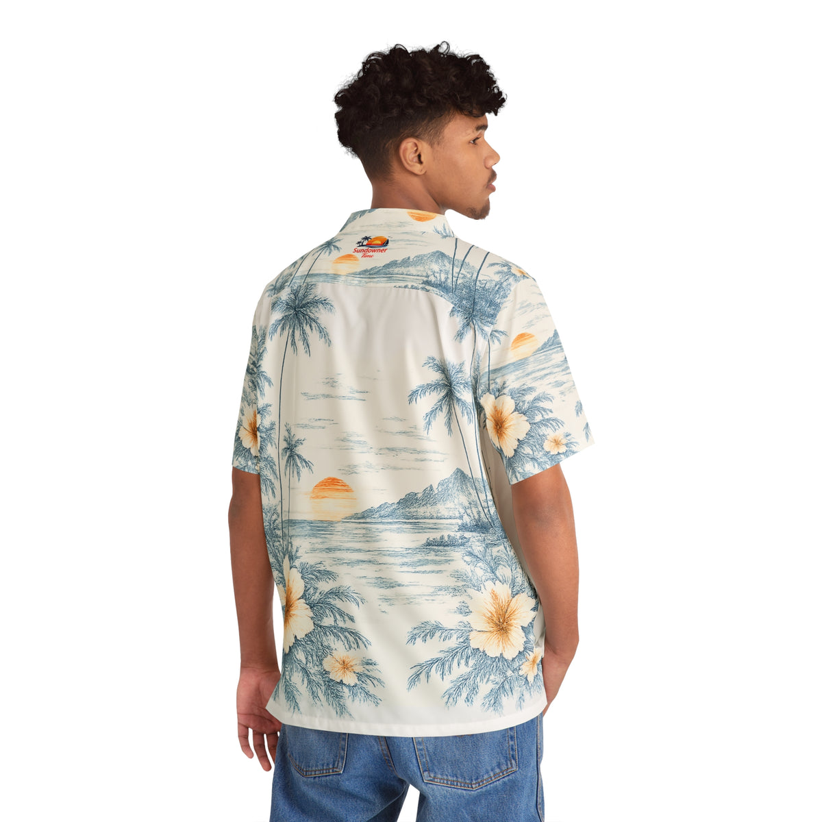 Tropical Leaf Hawaiian Shirt - Blue & Yellow Palm Print