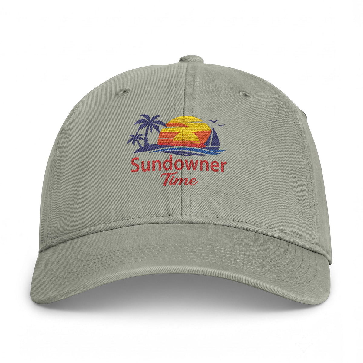 Coastal Washed Cap — Embroidered "Sundowner Time" Sunset Baseball Hat
