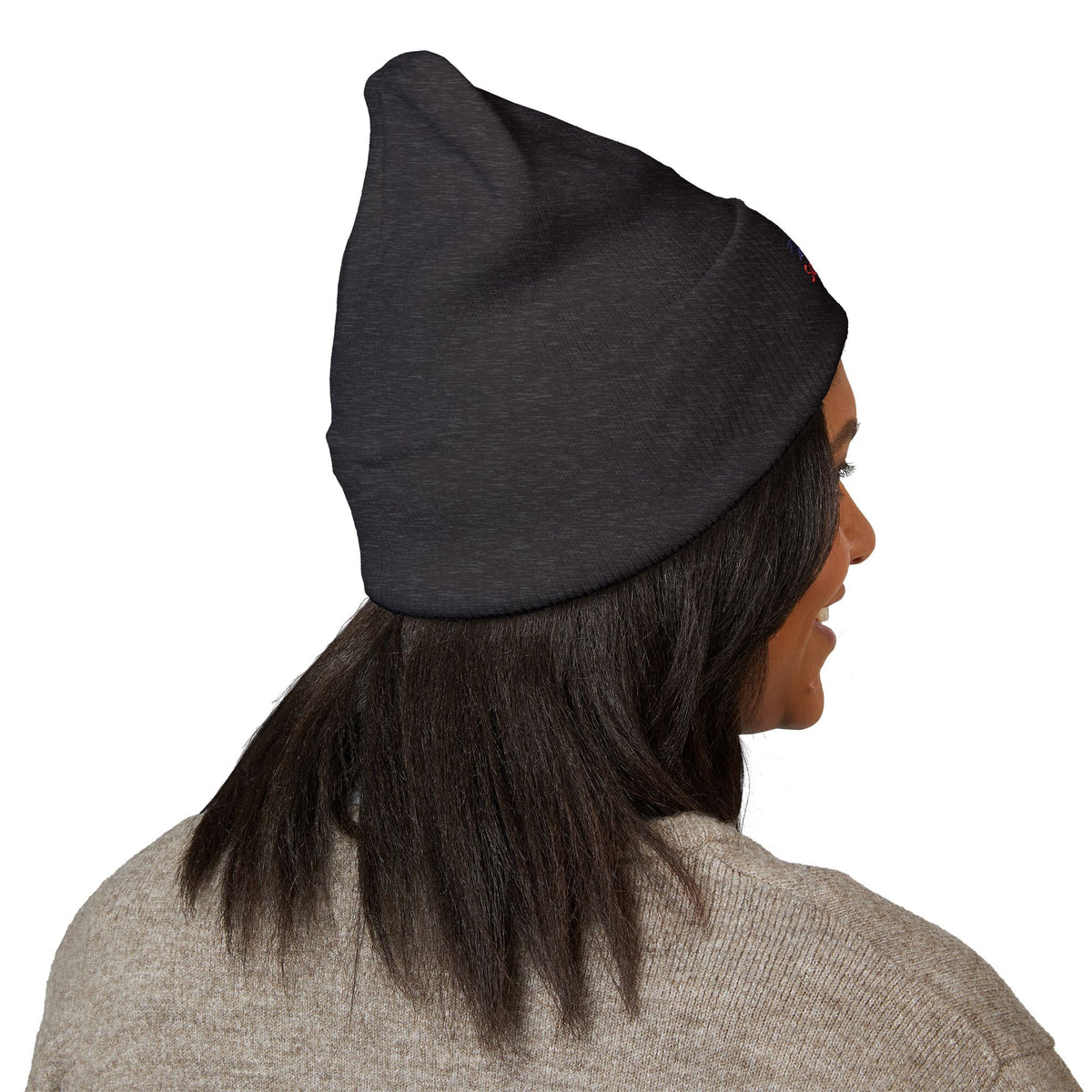 Embroidered 'Sundowner Farm' Cuffed Beanie — Olive Knit Winter Hat
