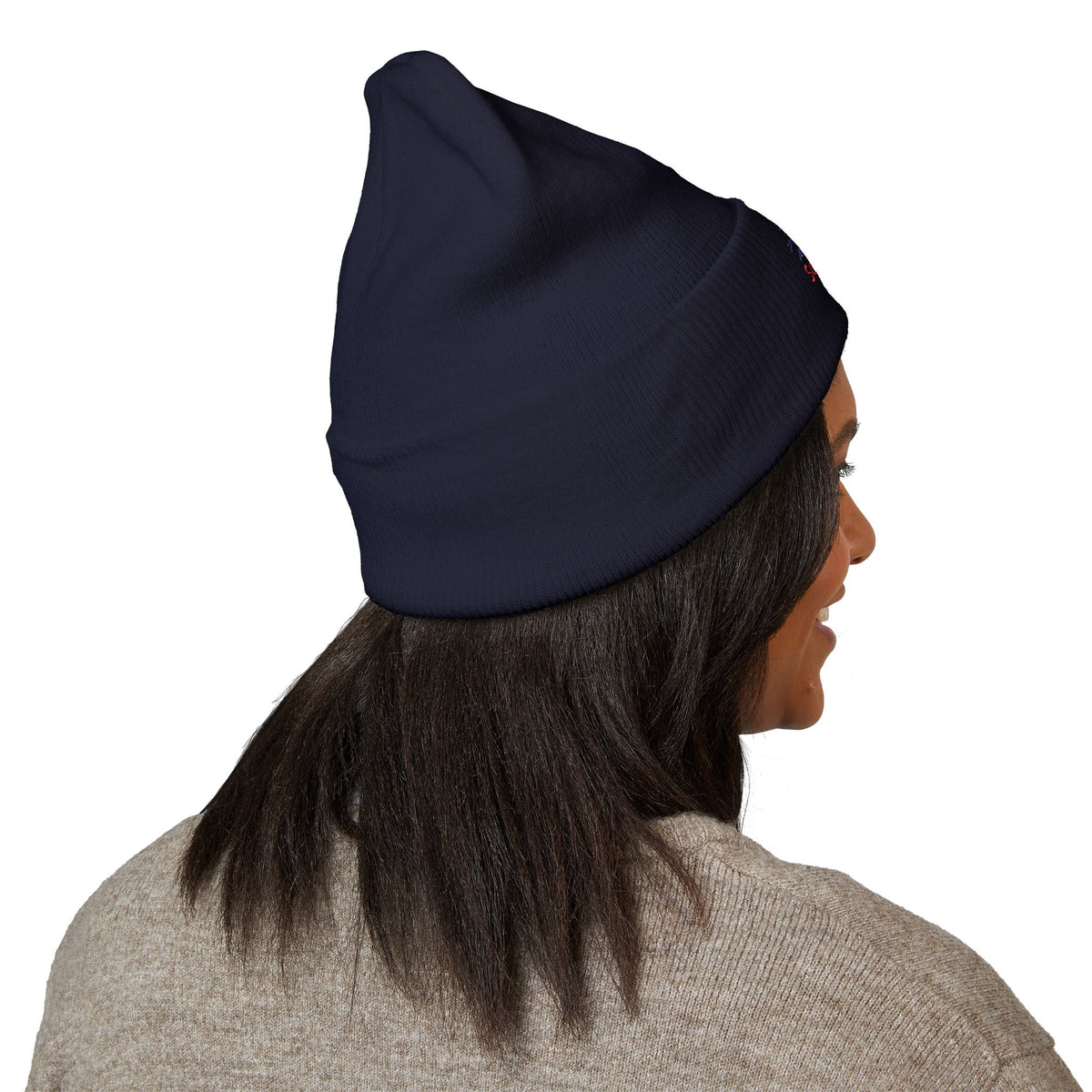 Embroidered 'Sundowner Farm' Cuffed Beanie — Olive Knit Winter Hat