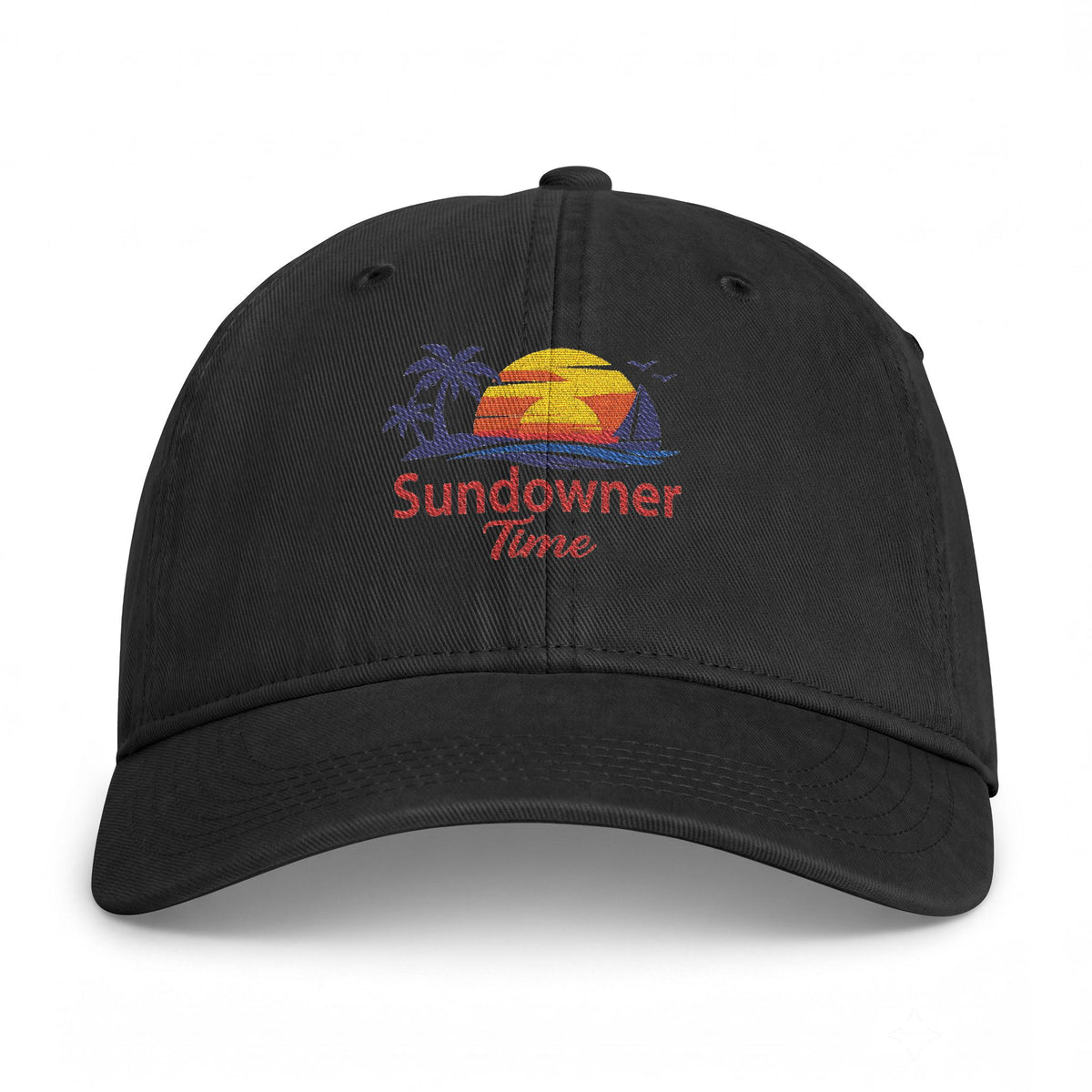 Coastal Washed Cap — Embroidered "Sundowner Time" Sunset Baseball Hat