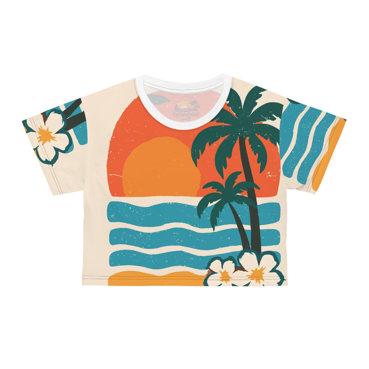 Sunset Palm Crop Tee — Retro Tropical Beach Vibes
