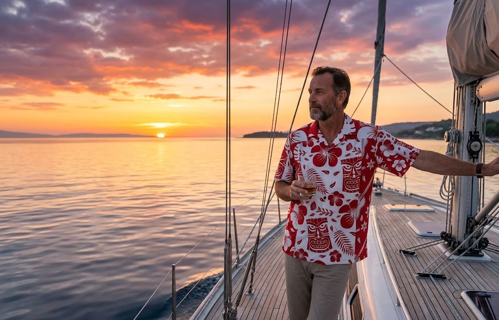 Red Tiki Floral Hawaiian Shirt
