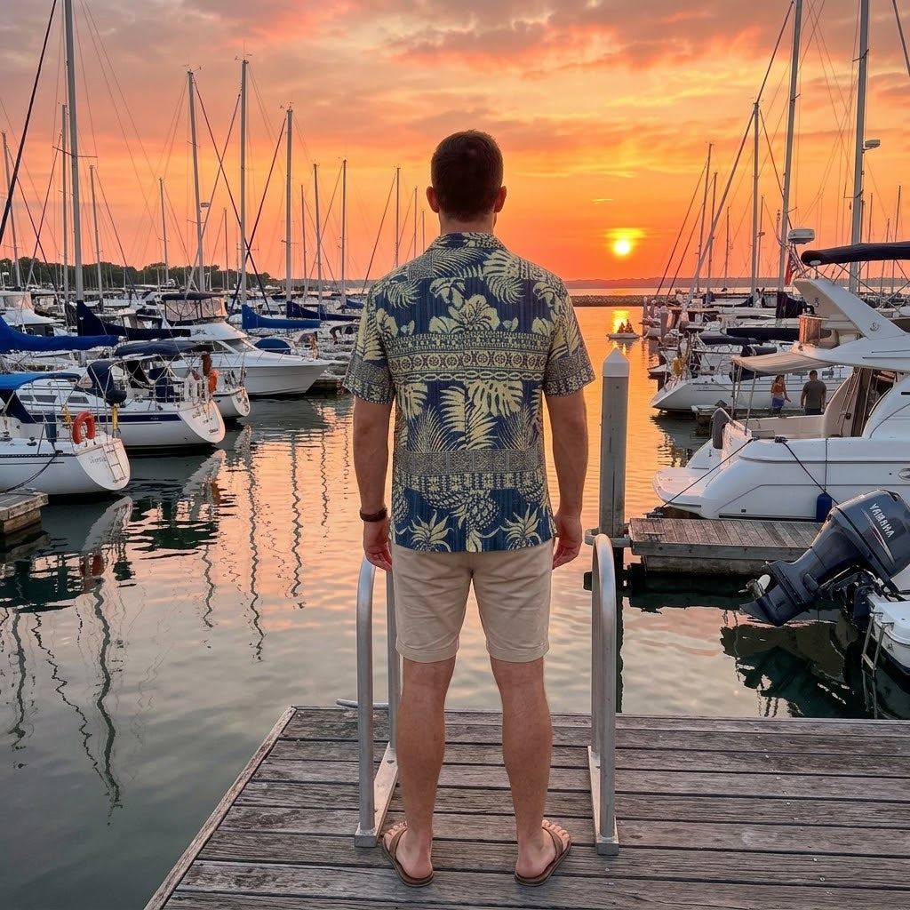 Tropical Pineapple Hawaiian Shirt — Vintage Navy Aloha Button-Up
