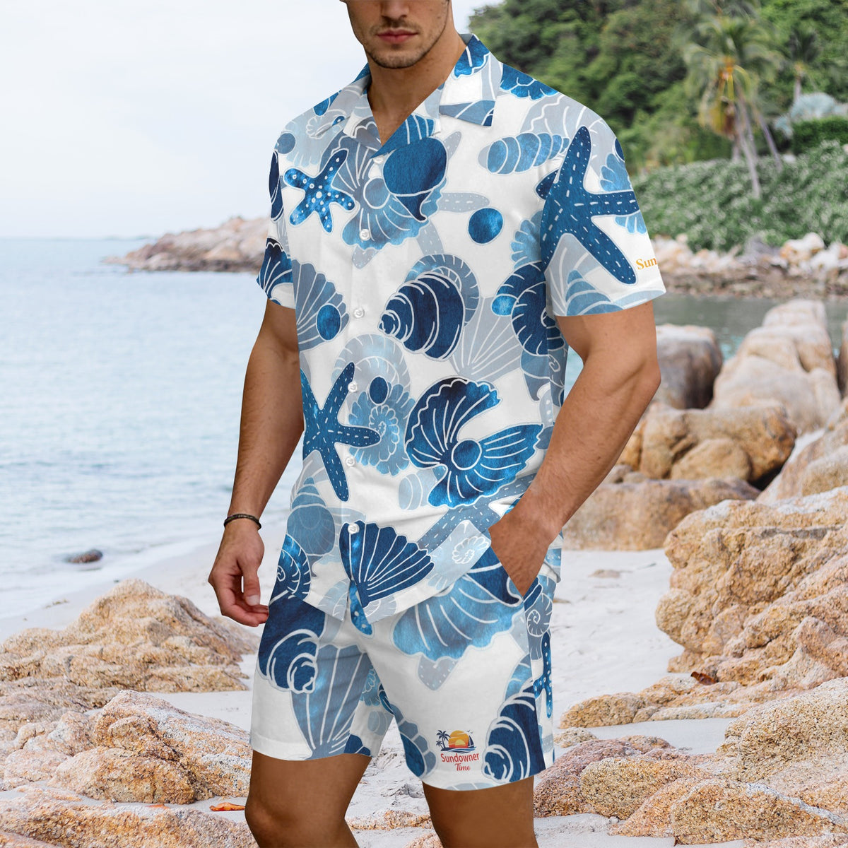 Mens Hawaiian set 26 Men's Hawaiian Shirt & Shorts Set (Model Sets 26)
