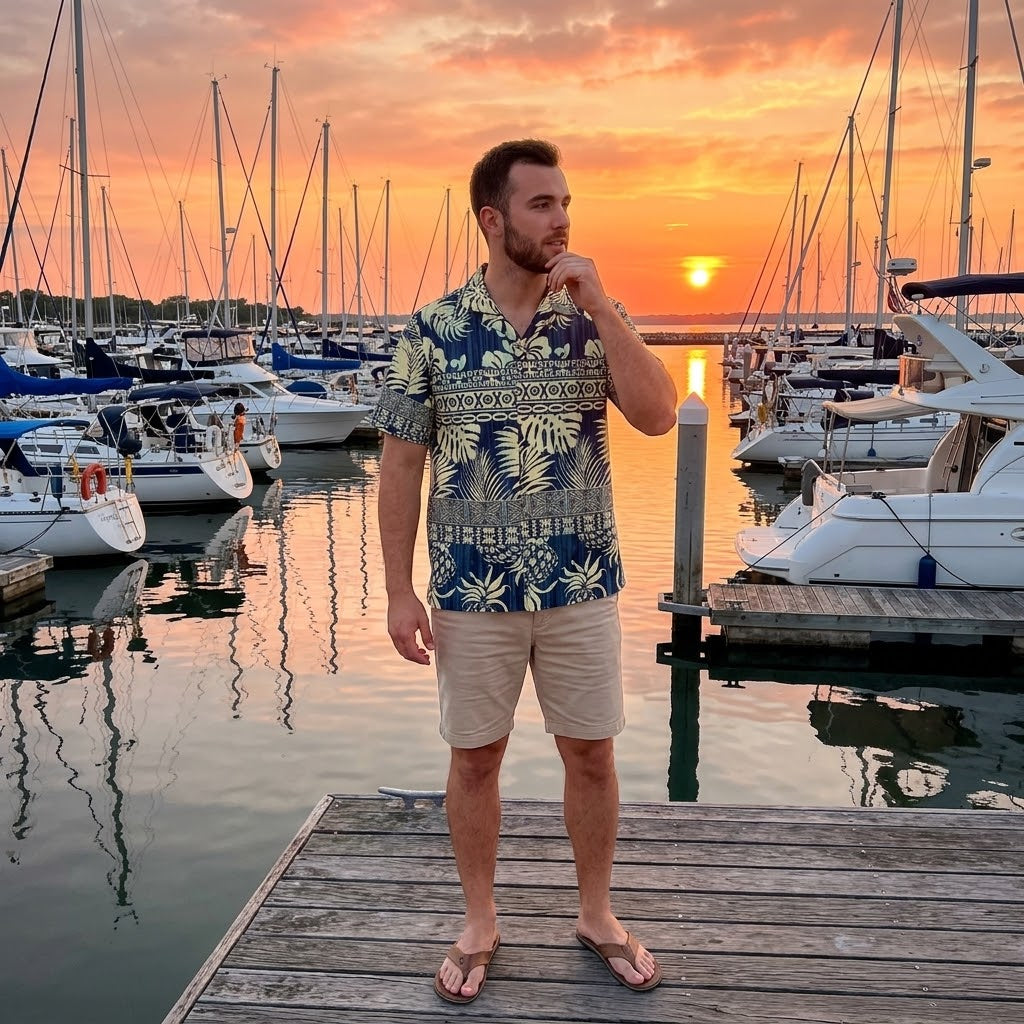 Tropical Pineapple Hawaiian Shirt — Vintage Navy Aloha Button-Up